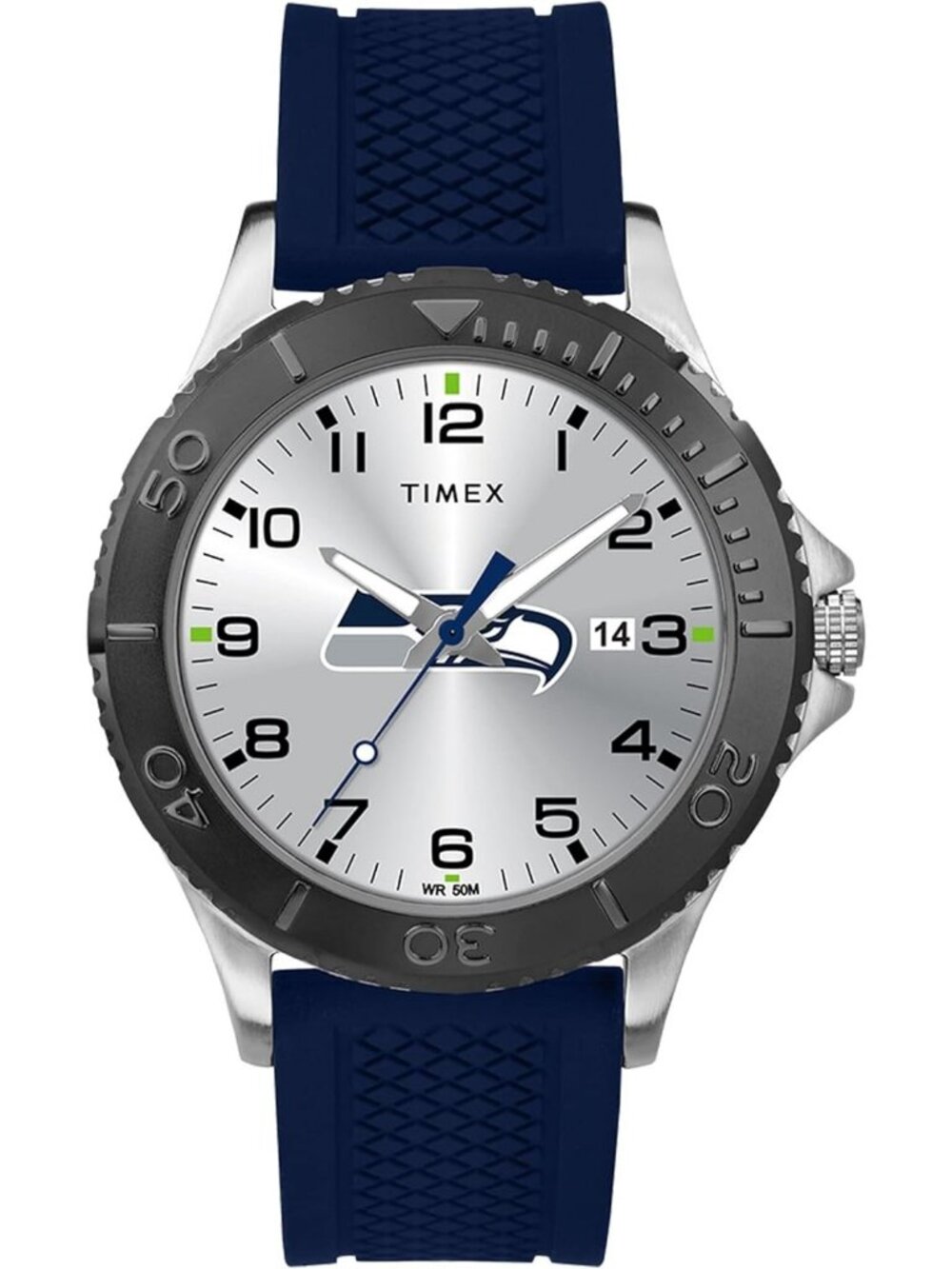 Men's Blue Silver Rubber Band Analog NFL Gamer Seattle Seahawks Luminant Watch